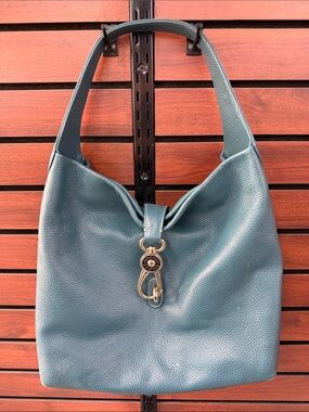 Dooney & Bourke Teal Pebbled Leather Hobo with Gold-Tone Clasp